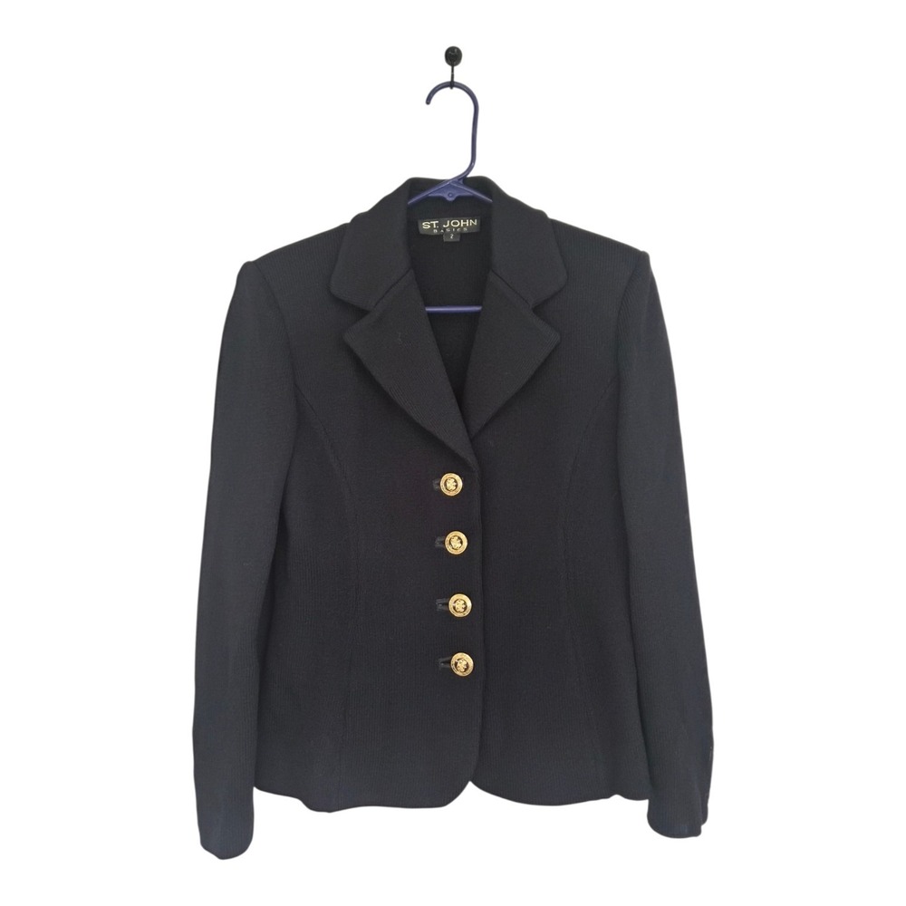 ST. JOHN BASICS BLACK SANTANA KNIT JACKET SIZE 6 MADE IN USA